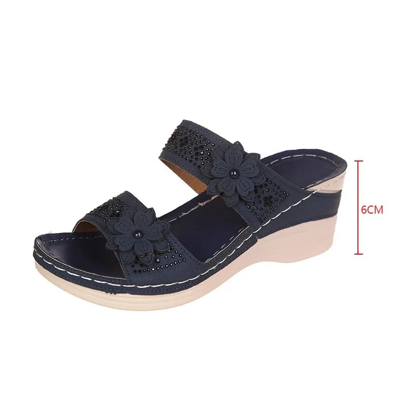 Women's Summer Sandals 2026 Plus Sizes, Women's Shoes Retro Roman Style, Casual Sandals with PU Floral Zeppa, Slippers with Plateau