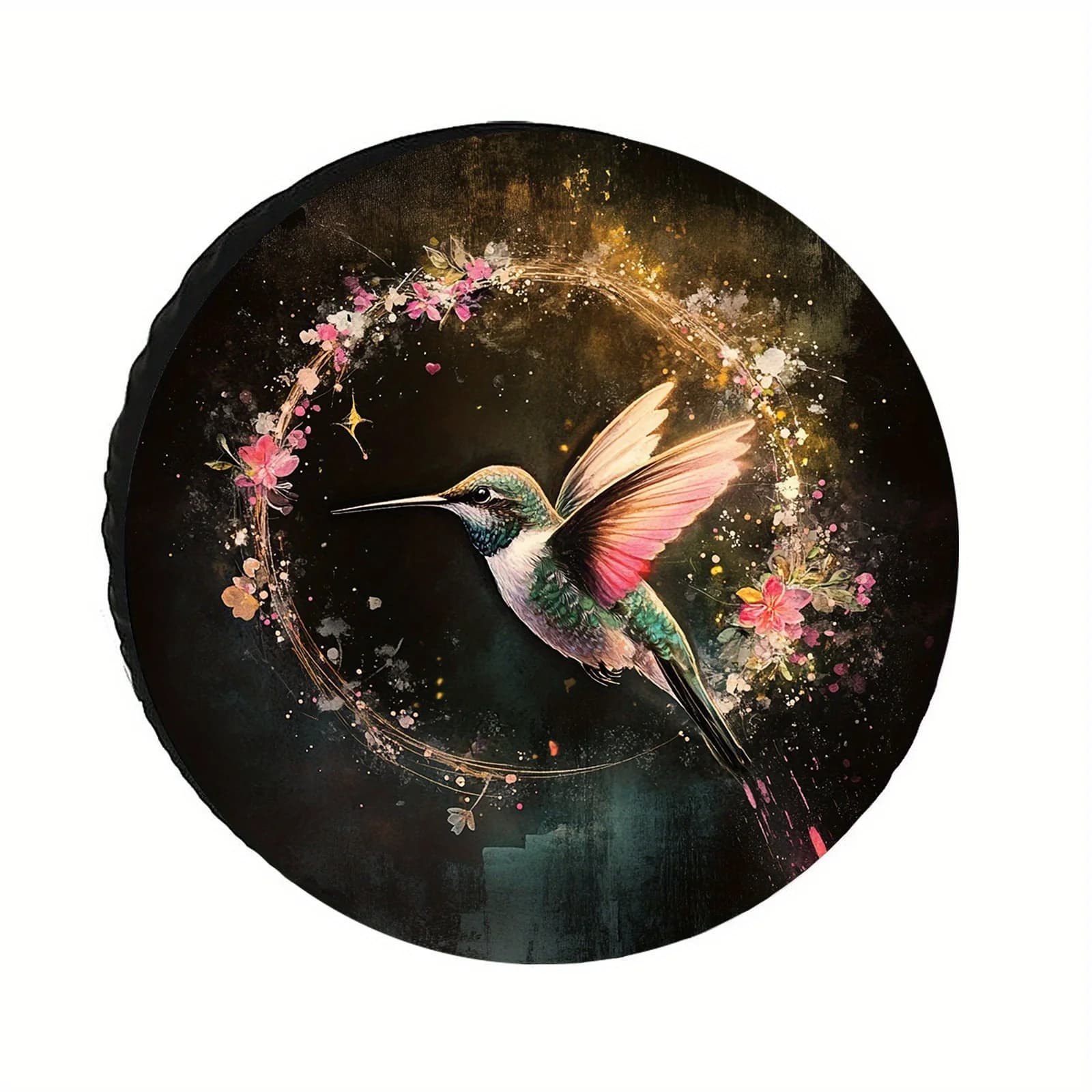 Hummingbird Wreath Tire Cover, Dreamy Watercolor For Ultimate Healing, A Must-Have For Outdoor Adventures, Stylish Trendy Patter