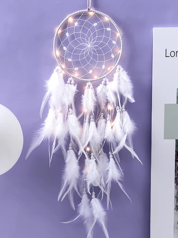 Dream Catcher White Feather Wind Chime Handmade Girls Room Bedroom Wall Hanging Ornaments Birthday Festival Gift Home Decoration