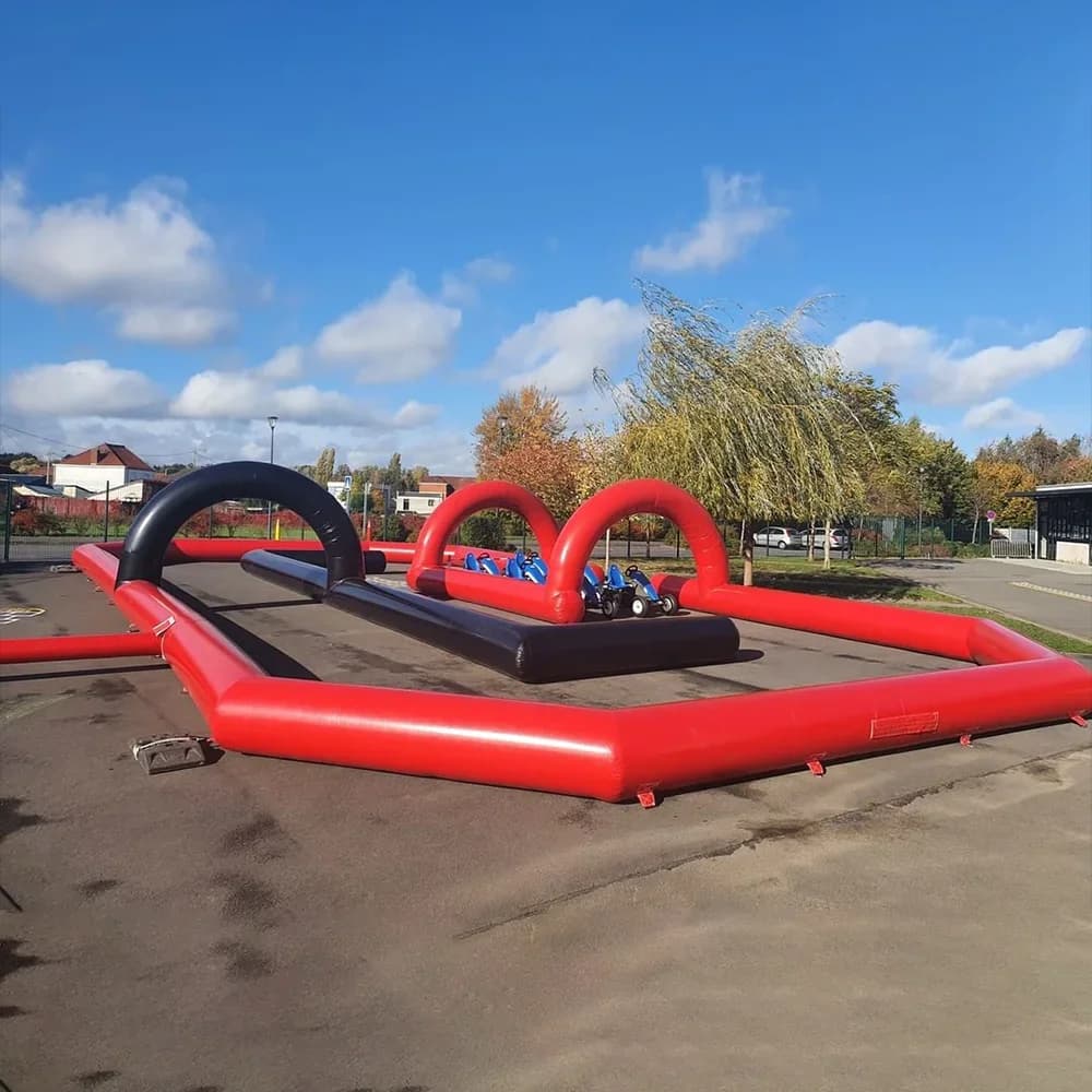 2026 Game Toys Air Pipe Arena Airtight Inflatable Speedway Go Kart Race Track Inflatable Race Car Circuit Human Zorb Ball Race T