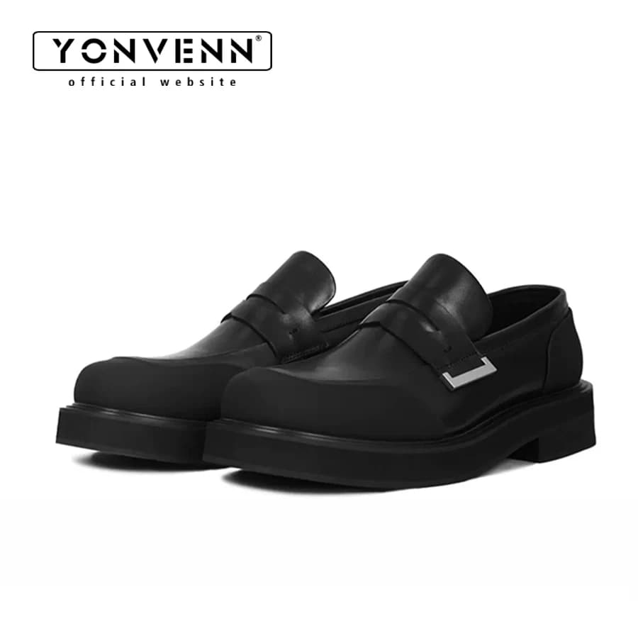 YONVENN Original new loafer leather shoes for men's Slip on casual height increasing thick sole versatile formal shoes