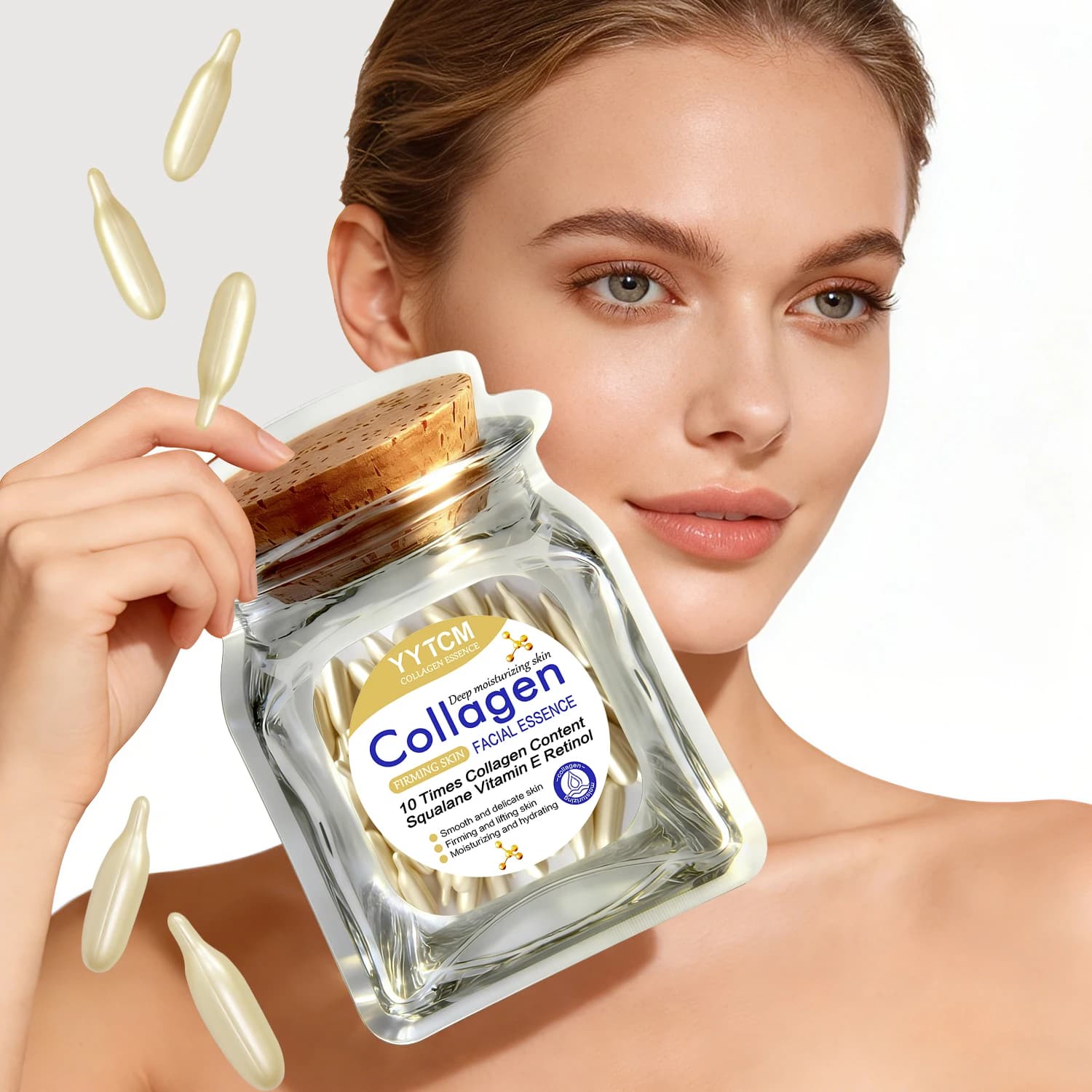 The essence in collagen firming capsules moisturizes, nourishes and smoothes the skin. With Squalane, Retinolo 18/30/48/60/90/180 Capsules