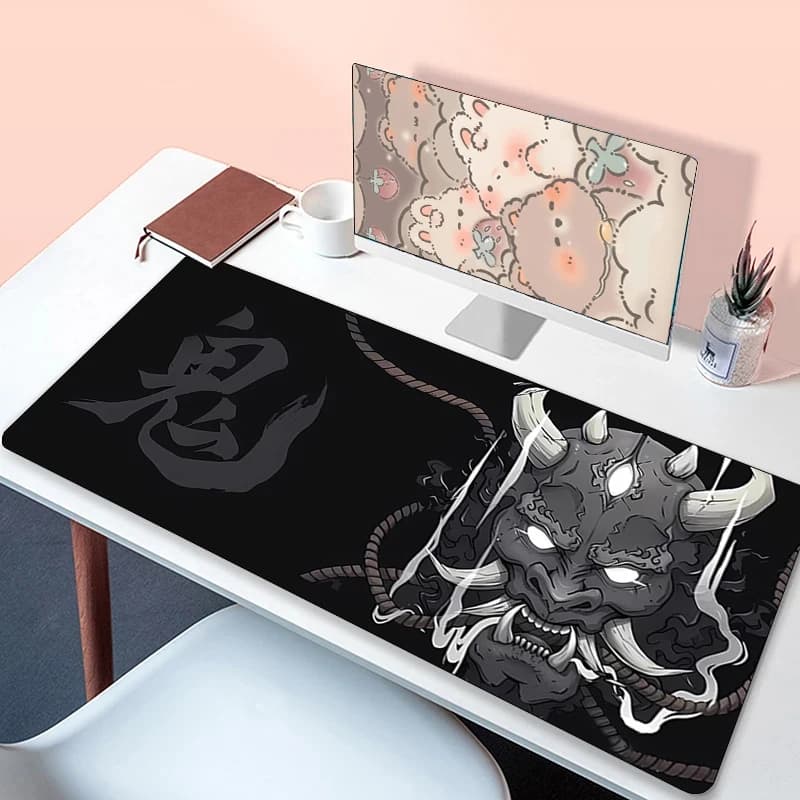 Anime Oni Mouse Pad Gamer Tappetino da scrivania giapponese Tappetino per mouse grande Xxl Accessori per PC da gioco per computer Nero 400X900 Tappetino per mouse Laptop
