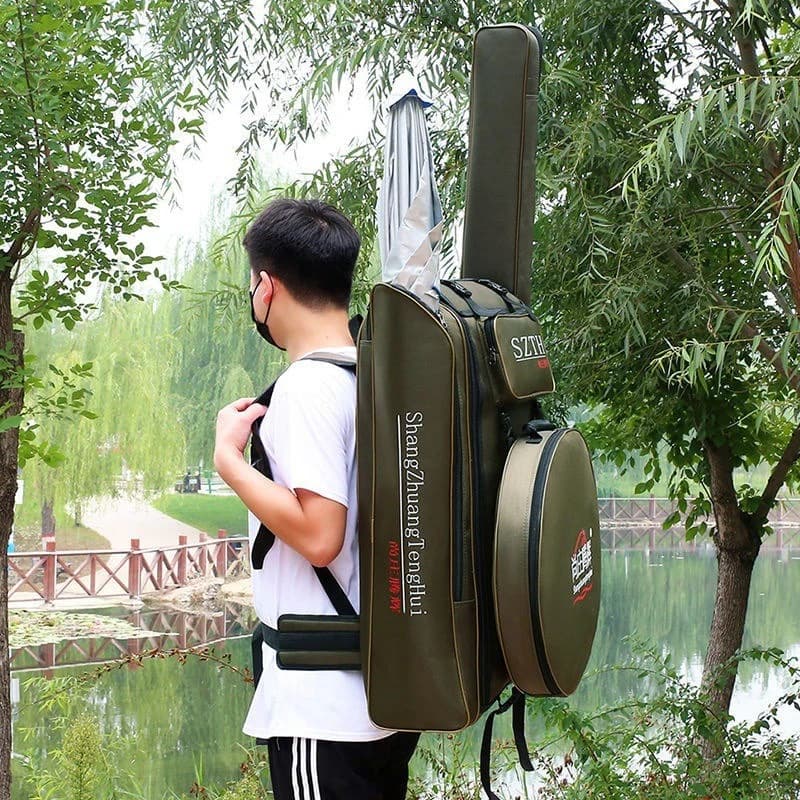 Zaino da Pesca Tattico per Attrezzatura, Borsa Porta Canna, Mulinello, Esche e Cuscino, Zaino Ventilato Resistente all'Acqua per Esterni