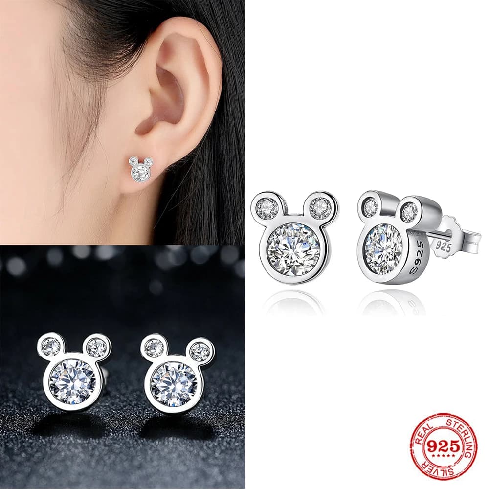 925 Sterling Silver Button Earrings Cute Sale Charming Topo Cartoon for Women Authentic Girl Gift Jewelry Original