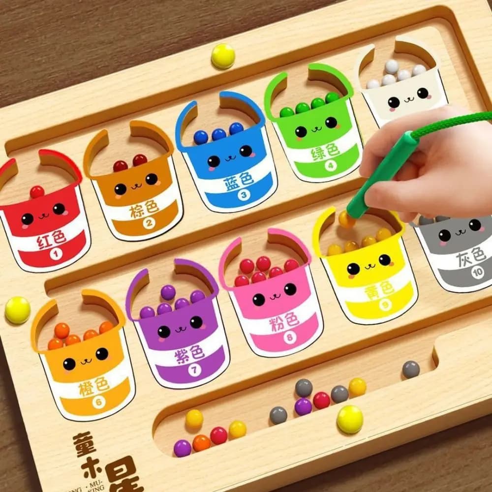 Gioco di posizionamento in legno Montessori magnetico per l'allenamento della concentrazione, divertenti giochi magnetici colorati per l'ordinamento dei colori