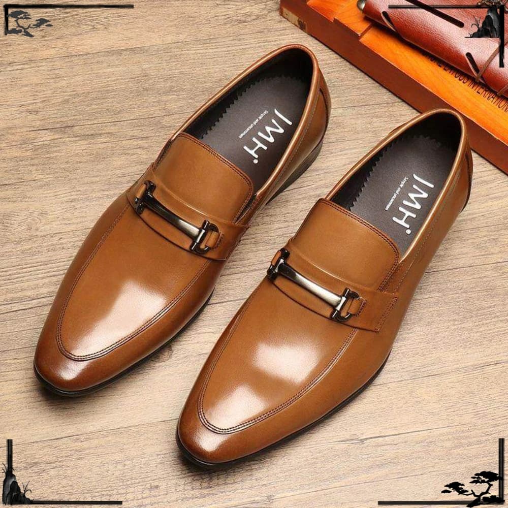 Men's British Style Pointed Toe Genuine Leather Loafers Premium Breathable Lazy Slip On Dress Shoes For Business Casual Summer