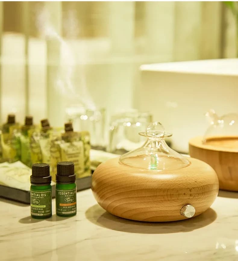 Macchina per aromaterapia in legno massello, diffusore di atomizzazione creativo con piattino volante, soggiorno domestico, hotel, umidificatore senza acqua