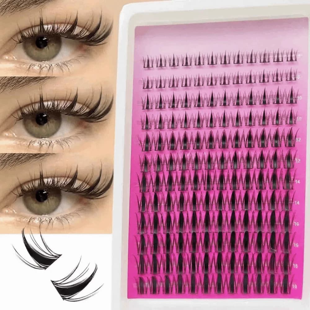 Finte 3D Eyelash Set Visone Segmentate 8-18mm Effect, Natural Anime, Soft and Voluminous, Large Pack