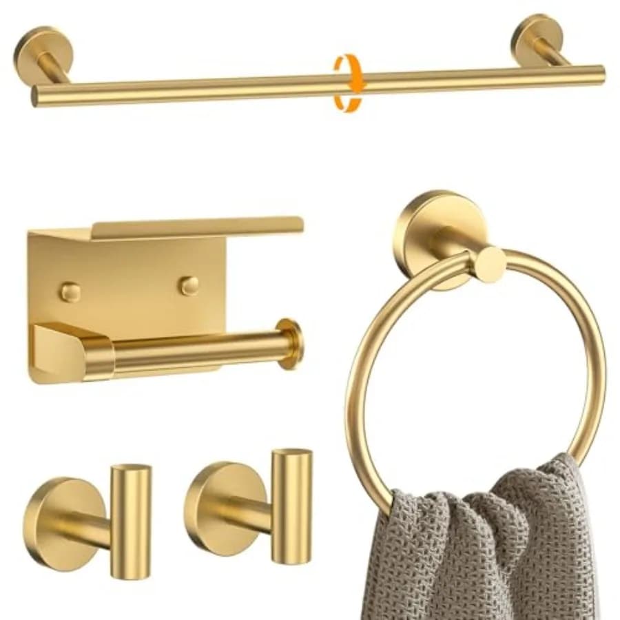 Set di Accessori per Bagno 5 Pezzi, Set Portasciugamani Rotondo, Porta Carta Igienica Migliorato con Mensola in Acciaio Inox