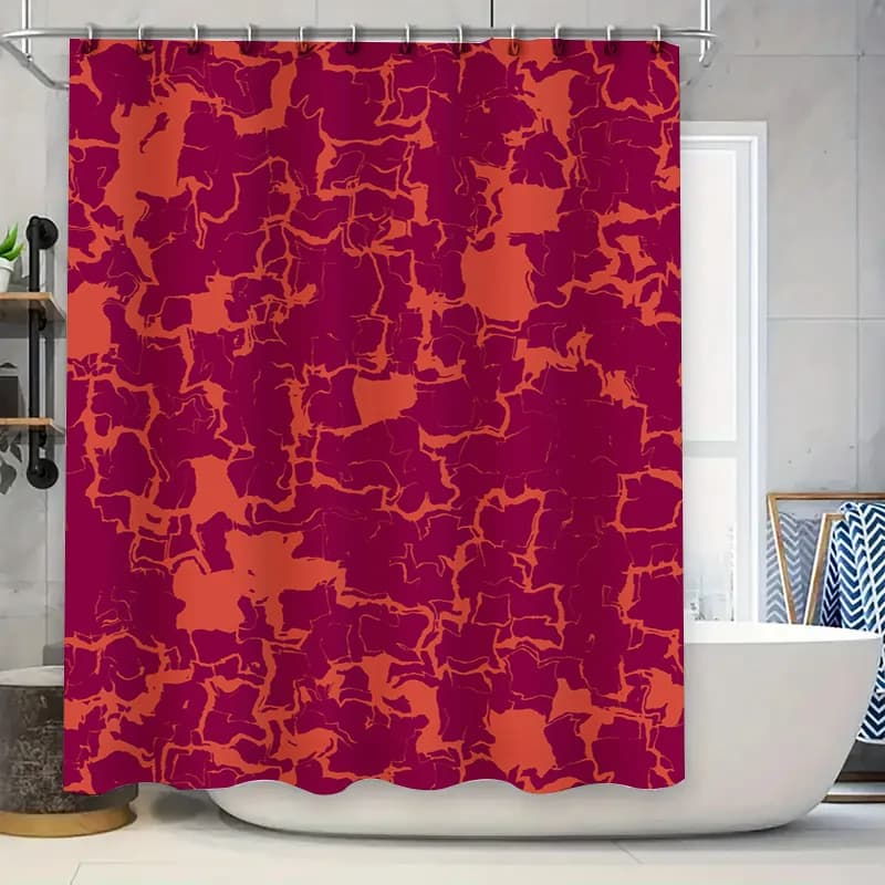 Tenda da doccia moderna per bagno, motivo astratto rosso arancione per vasca da bagno, materiale in tessuto impermeabile con ganci per la decorazione domestica