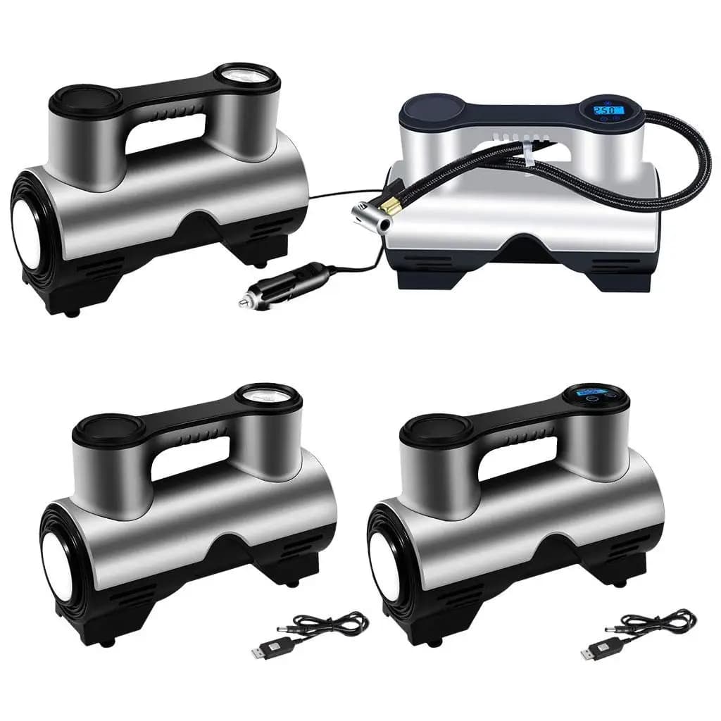 Compressore d'Aria Portatile per Pneumatici Auto con Luce LED, 12V DC, Potente Motore, Gonfiatore per Biciclette, Auto e Casa