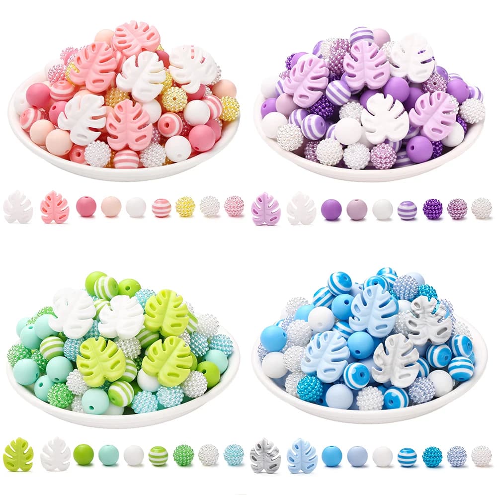 74 pz Perline Acriliche In Silicone Set 12mm Rotonda Tartaruga Volare Foglia Massaggiagengive Perline Per Il Bambino Ciuccio Catena Gioielli FAI DA TE Che Fanno Accessorio