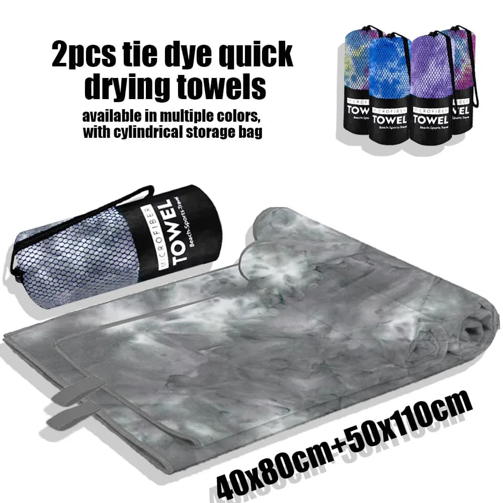 Set di 2 asciugamani ad asciugatura rapida – Set di asciugamani sportivi in microfibra tie-dye ad asciugatura rapida, super assorbenti e leggeri, con borsa a rete cilindrica per