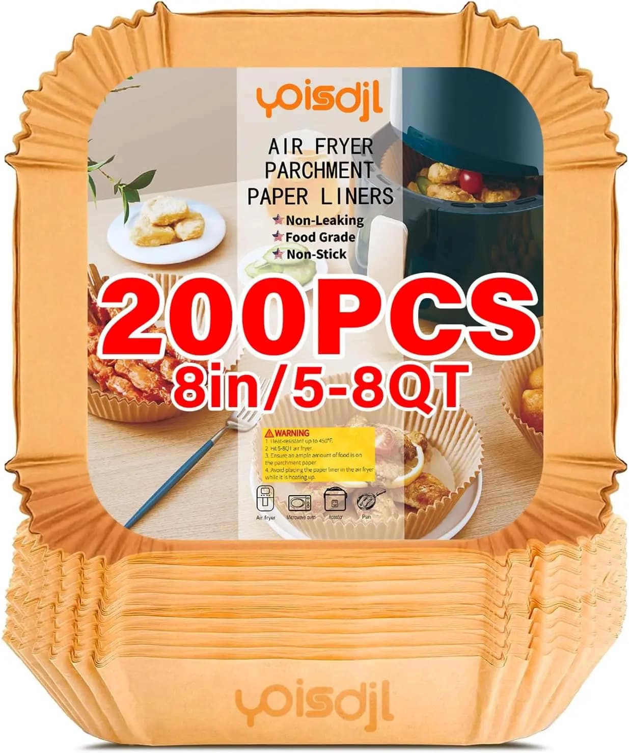 200 Fogli Quadrati da 8,7 Pollici per Friggitrice ad Aria, Carta da Forno Monouso per Cottura, Arrosto e Microonde