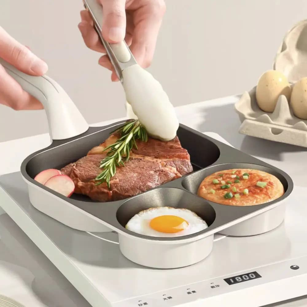 Titanium omelet pan with 3/4 compartments, Ergonomic, Lightweight, Anti-agent and Abrasion Resistant for Breakfast and Pancake