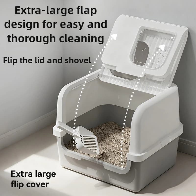 Lettiera per gatti sovradimensionata completamente chiusa Grande odore Spruzzi Toilette per gatti Top Perdita di sabbia Padelle per gatti con paletta Forniture per gattini