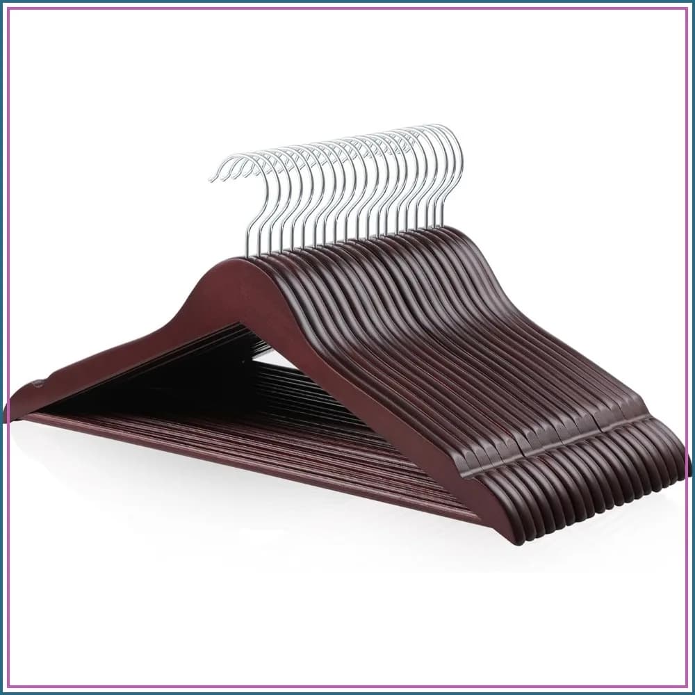 Durable Wooden Suit Clothes Hangers, Closet Organizer, Cherry, 20-Pack