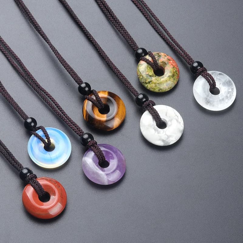 20mm Cerchio Ciambella Cristalli curativi Collana Chakra naturale Pietra preziosa Pietra Amuleto Moneta fortunata Ciambelle Fascino Protezione Quarzo Agata