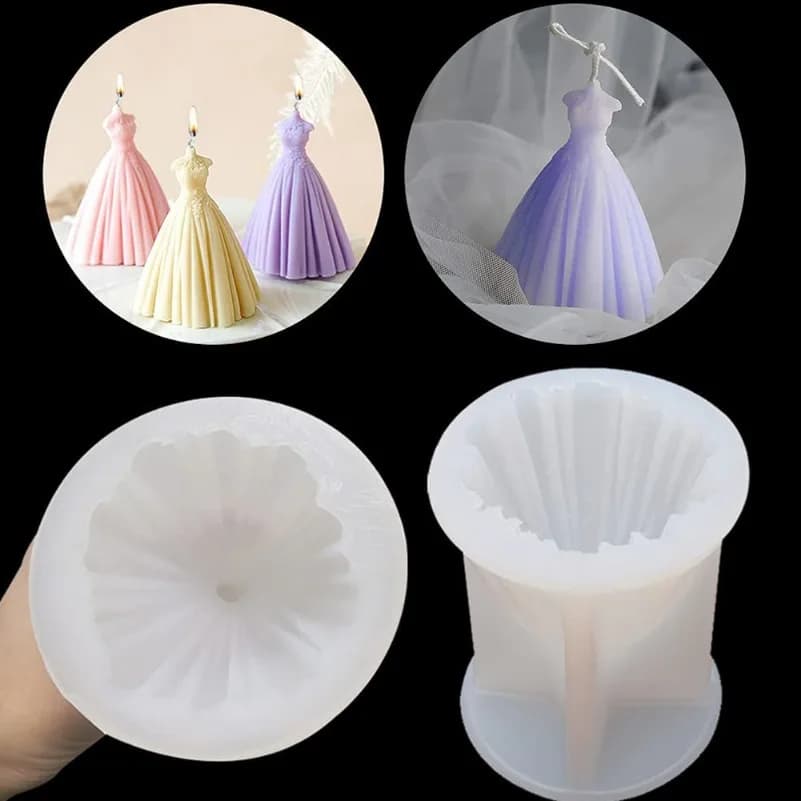White Wedding Dress Silicone Candle Mold 3D Dress Skirt Crafts Plaster Resin Crystal Casting Molds Wedding Gift Home Decoration