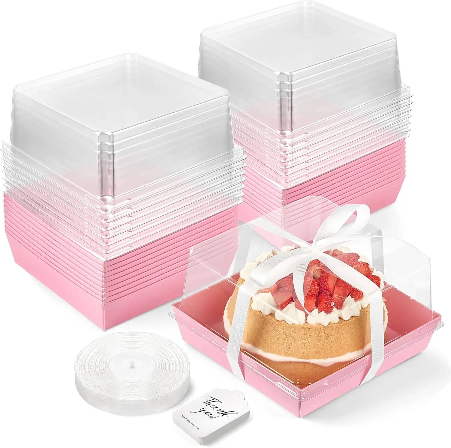 Confezione da 40 Scatole per Torte con Coperchio Trasparente 7x7x4 Pollici, Contenitori Quadrati Monouso per Dessert e Prodotti da Forno