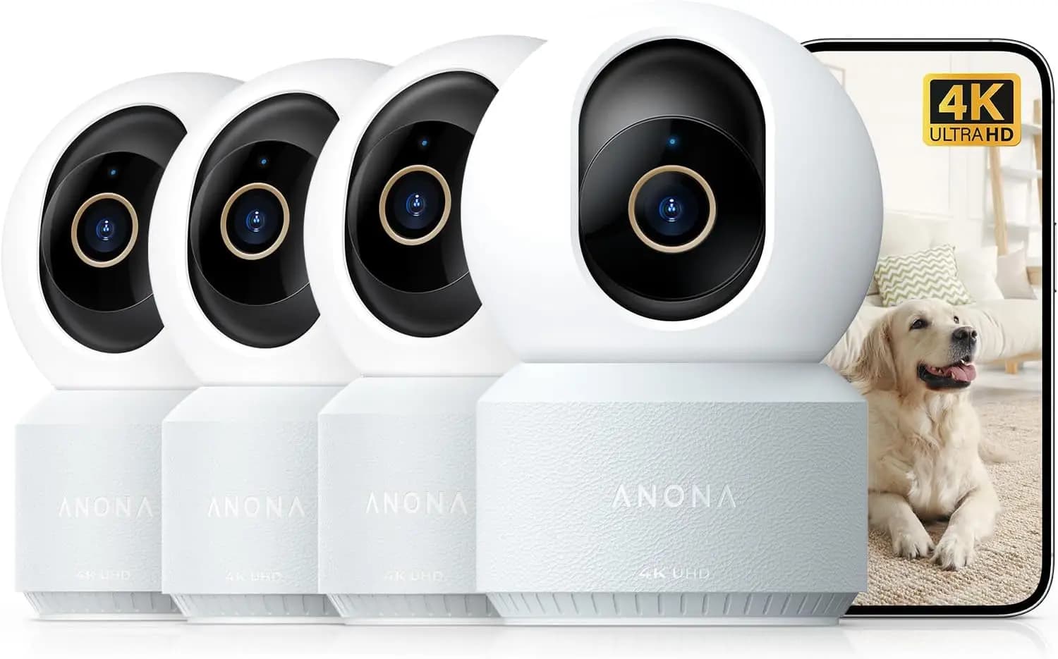 Telecamera di Sicurezza Interna 4K UHD con Rilevamento AI, Tracciamento Automatico, Wi-Fi 6, Audio Bidirezionale - Confezione da 4