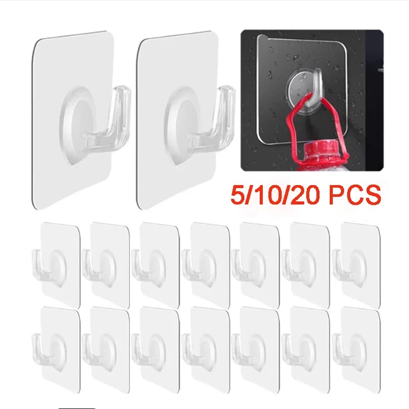 5/10/20 Pcs Self-adhesive Hook Transparent Door Wall Hook Child Heavy Load Rack Kitchen Bathroom Towel Key Rack Sticky Hook