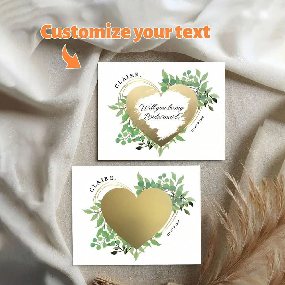 1 Piece of Bridesmaid Invitation Scratch Card—Customizable with Name and Date, Honorary Bridesmaid Wedding Invitation, Bridal Party Game, Will You Be My Bridesmaid? Scratch Off to Reveal the Answer