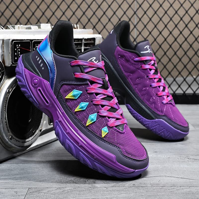 Scarpe da basket viola da uomo, in rete traspirante, antiscivolo, con ammortizzazione, resistenti all'usura, per allenamento sportivo all'aperto