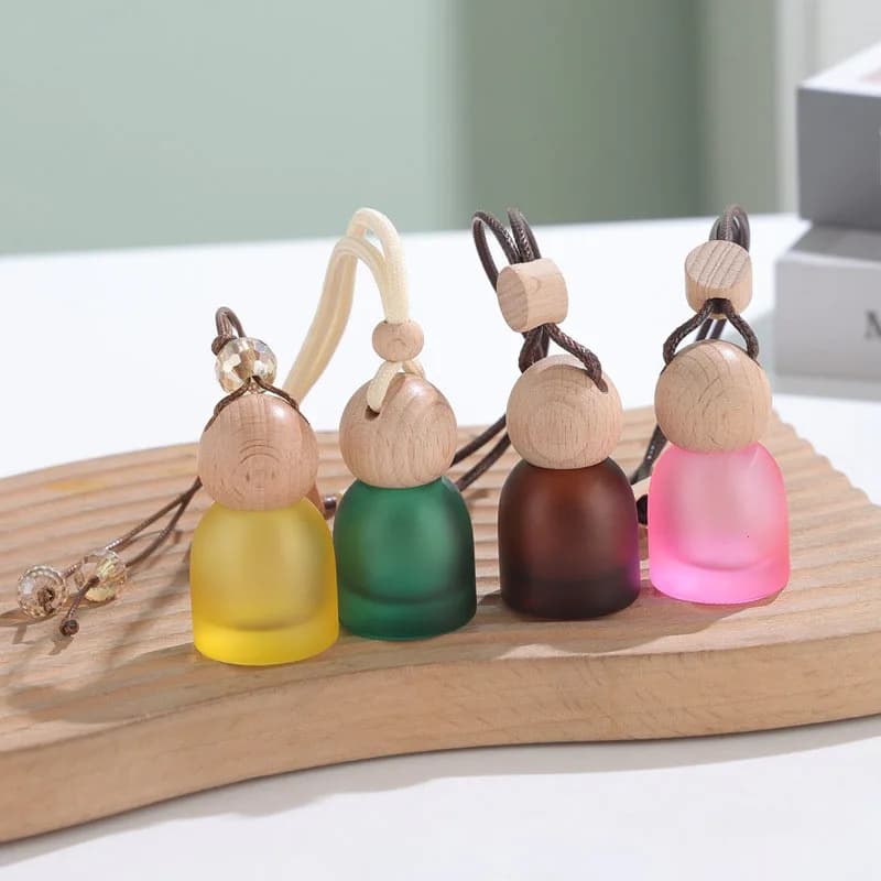 Essential Oils Bottle with Wood Cap 10ml Air Freshener Car Fragrance Diffuser Pendant Mini Auto Ornament Perfume Bottle Glass