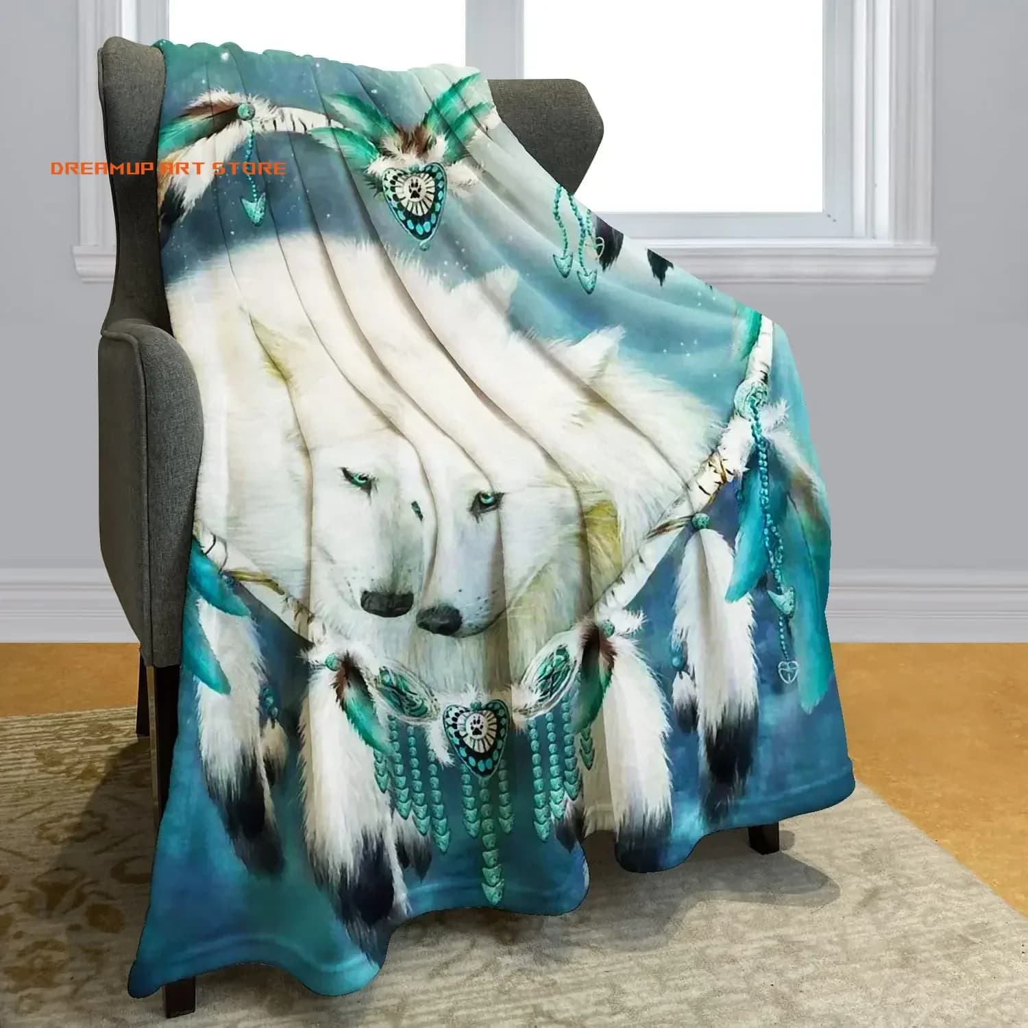 2026 Dream Catcher Wolf Flannel Fleece Throw Blanket For Sofa Couch Bedroom Bed Throw Blankets Lightweight Fluffy Plush Ultra Co