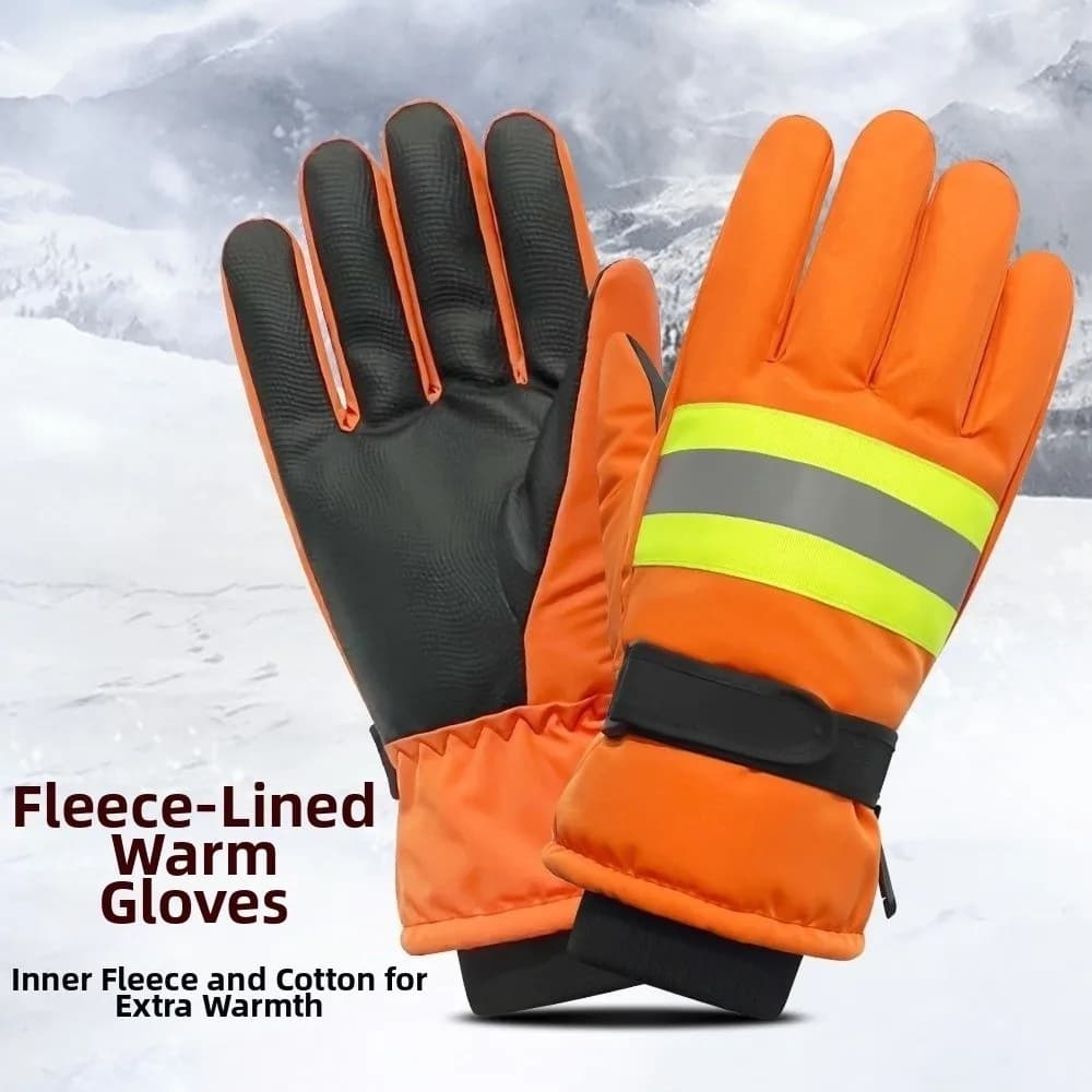 Reflective Sanitation Worker Gloves Touchscreen Wear-resistant Work Protective Gloves Thicken Cold Proof Winter Warm Gloves