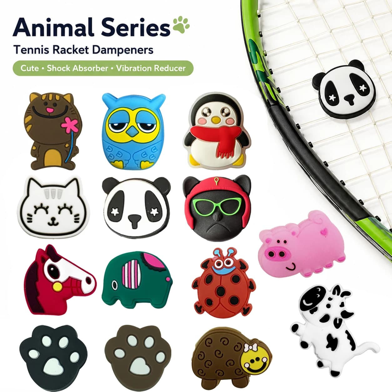 Animal Tennis Racket Dampeners 5pcs Cute Silicone Vibration Dampener Set for Tennis Lovers