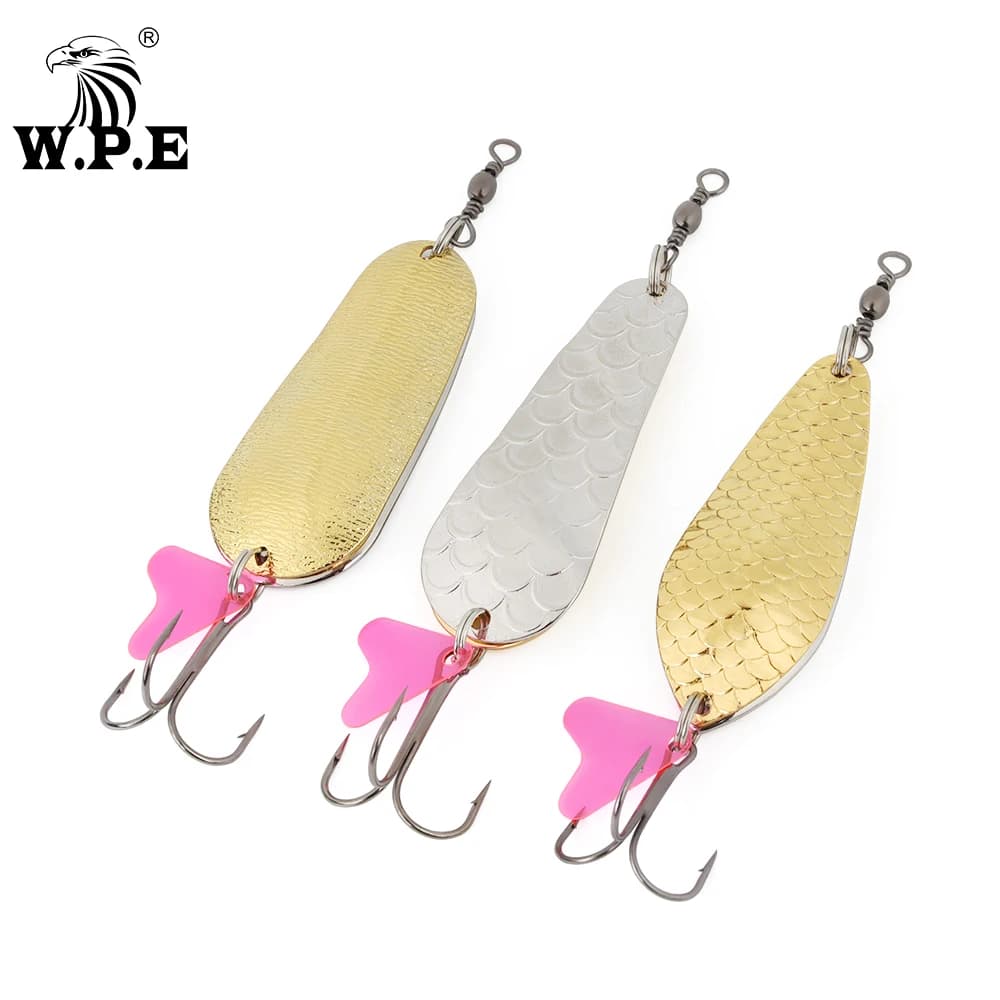 W.P.E Fishing Lure JIG Double Artificial Bait 8 grammi con connettore gancio a tre ancoraggi paillettes metalliche per la pesca