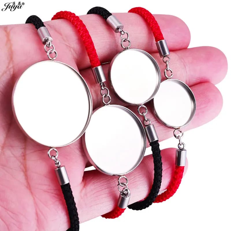 4 pz/lotto 18-30mm In Acciaio Inox Cabochon Base Del Braccialetto Con Rosso Nero Braccialetti di Corda Intrecciata Per Gioielli FAI DA TE Che Fanno accessori