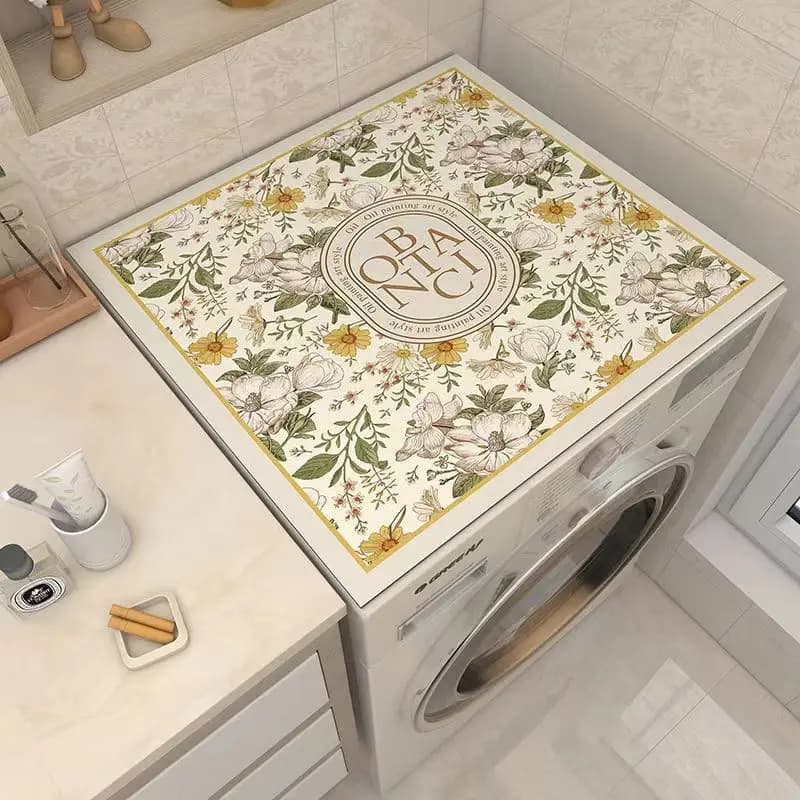 VIKAMA French Retro Floral Letter Washing Machine Cover Pad Anti-Slip Water-Absorbing Drum Washing Machine Dust Pad Home Decor