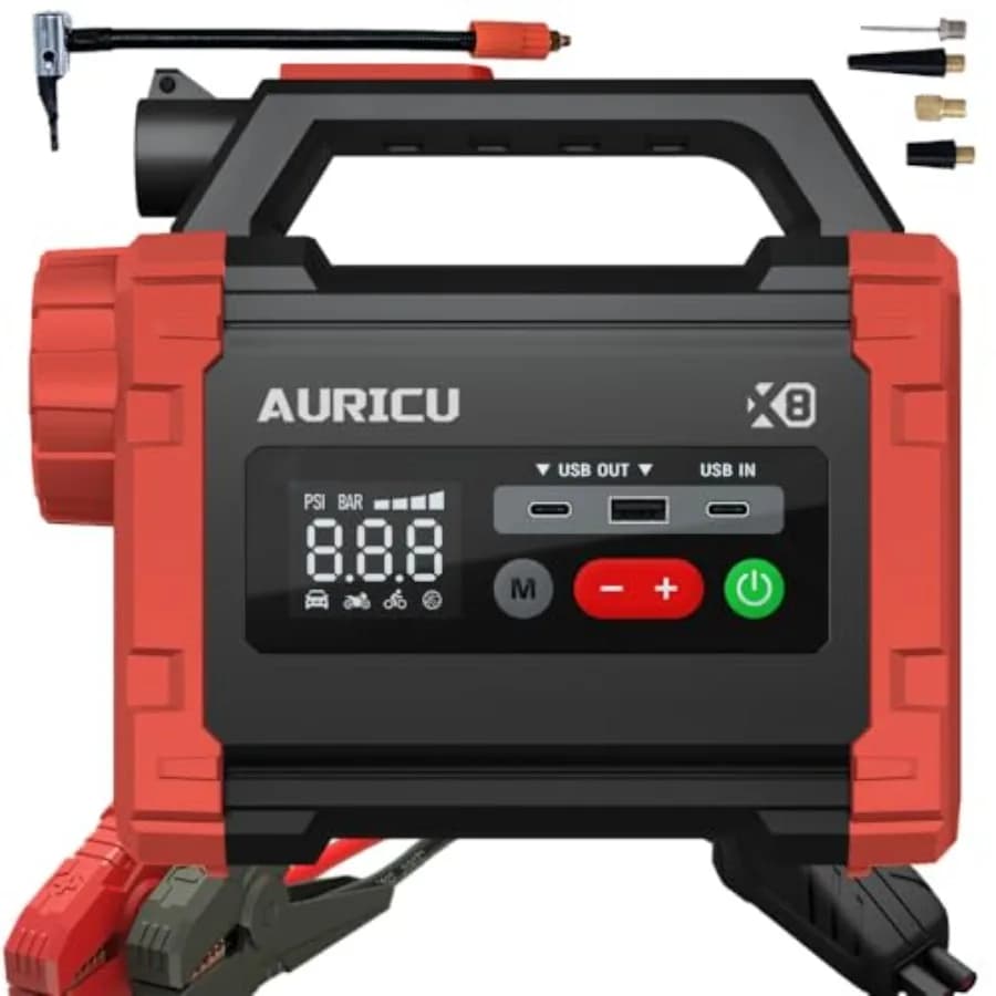 Avviatore di Emergenza 2400A con Compressore d'Aria 150 PSI, Batteria al Litio 12V, Power Bank Portatile e Cavi di Avviamento per Auto