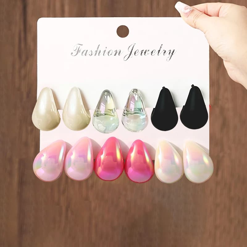 3 paia di orecchini pendenti in resina alla moda, set di orecchini a cuffia laser rosa estivo per regalo di gioielli da donna