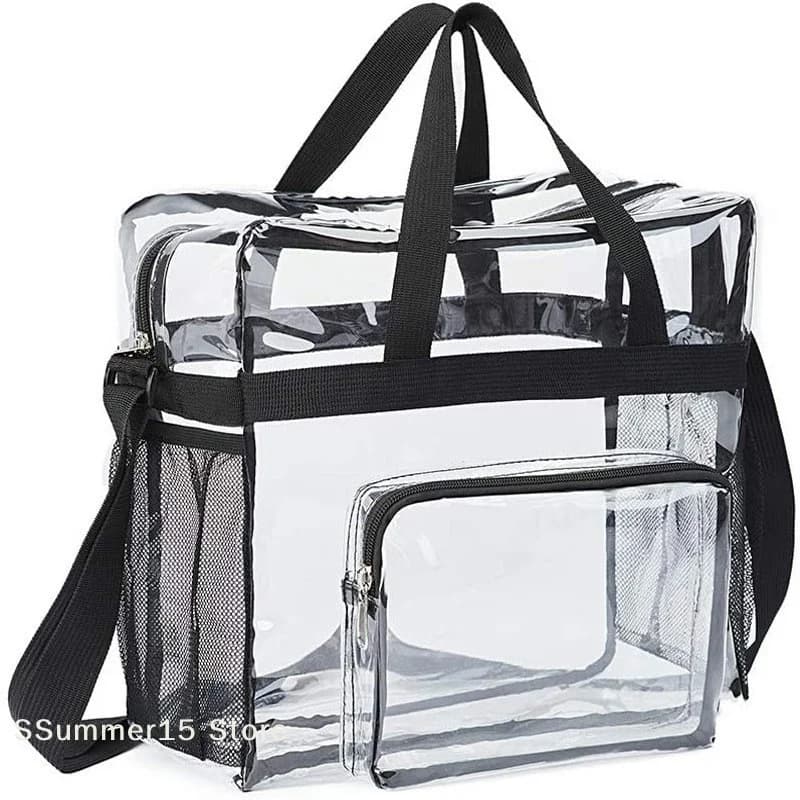 【R】Large Capacity PVC Transparent Bag Portable Washing Bag Clear Tote Multi Pocket Handbag