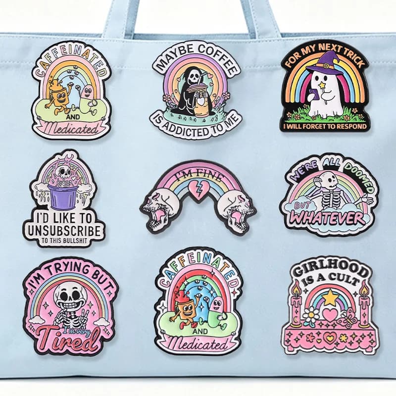 Pastel Rainbow Skeleton Quote Enamel Badges Set Funny Skull Pin Alloy Brooches Lapel Backpack Jewelry Gifts For Teen Accessory