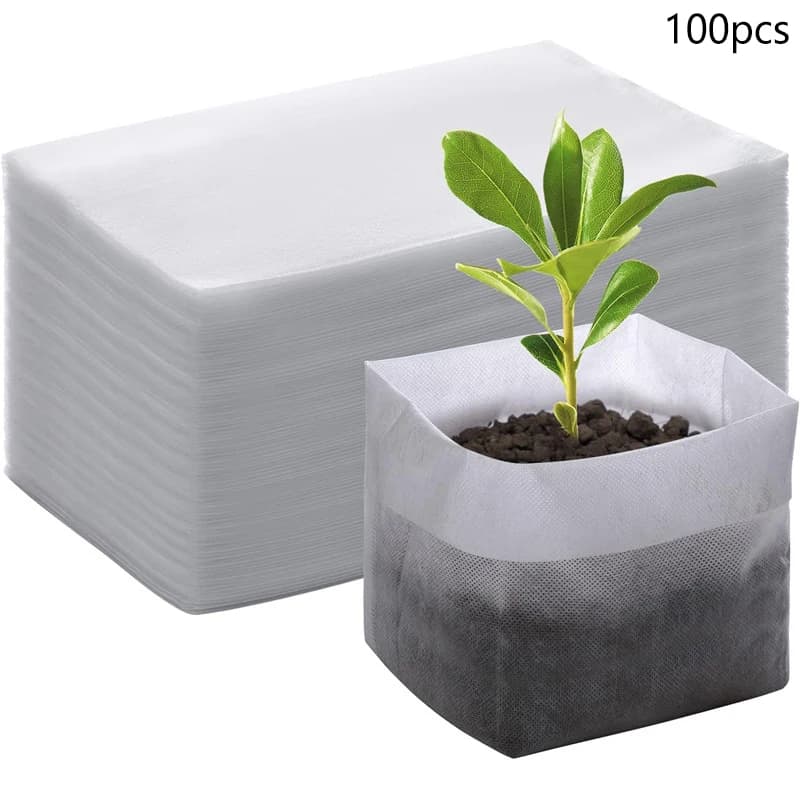 8x10cm 100pcs Biodegradable Seed Nursery Bags, Non-Woven Plants GrowBags, Fabric Seedling Pots Plants Pouch, Home Garden Supply
