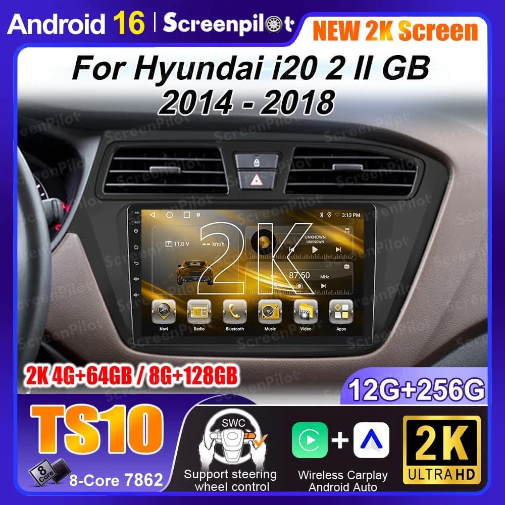 Android 16 Per Hyundai i20 2 II GB 2014 - 2018 Monitor Schermo TV Multimediale Autoradio Navigazione Stereo Radio Lettore Video GPS