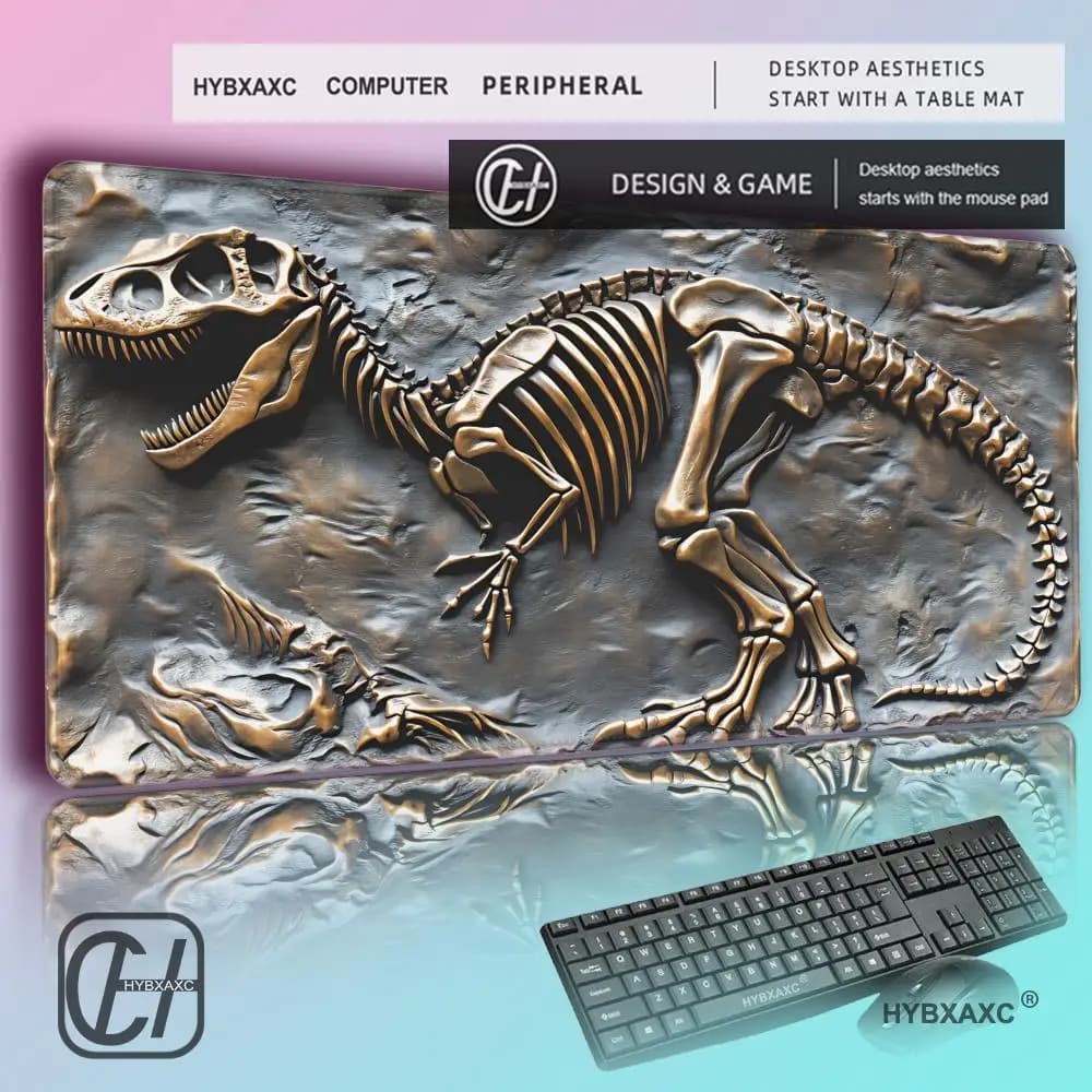 HYBXAXC Tappetino per mouse con design di fossili di dinosauro, tappetino da scrivania, tappetini da gioco, in gomma antiscivolo, accessori per PC durevoli, tastiera, tappetini per mouse estesi