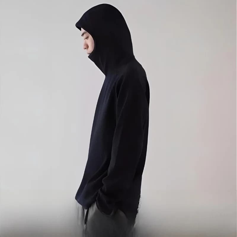 Men's Breathable and Delicated Hoodie on Leather, Polyester Elastic Fabric, Long Sleeve, High Collar, Functional, Casual