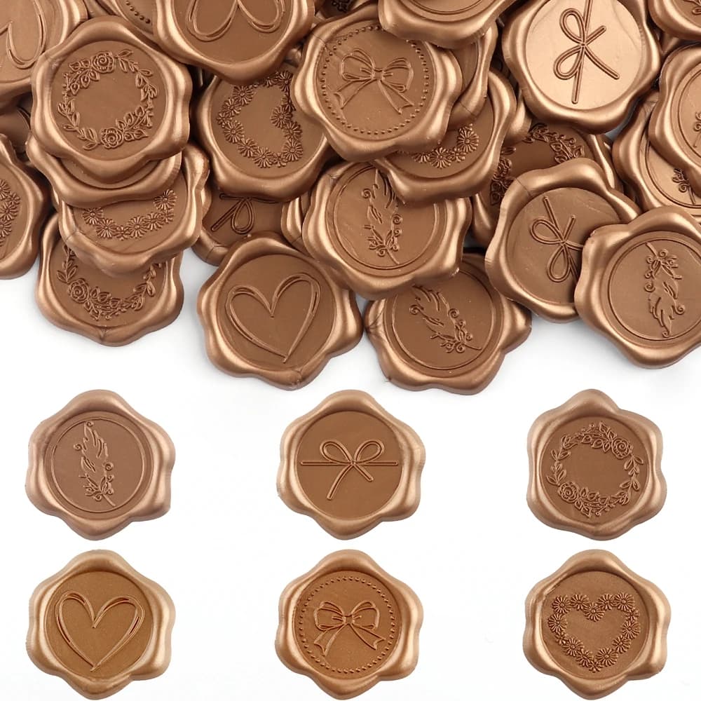 30pcs Wax Seal Stickers (6 basic style) Feather, Bow, Wreath, Heart Self Adhesive Wedding Invitation Envelope Seal Stickers