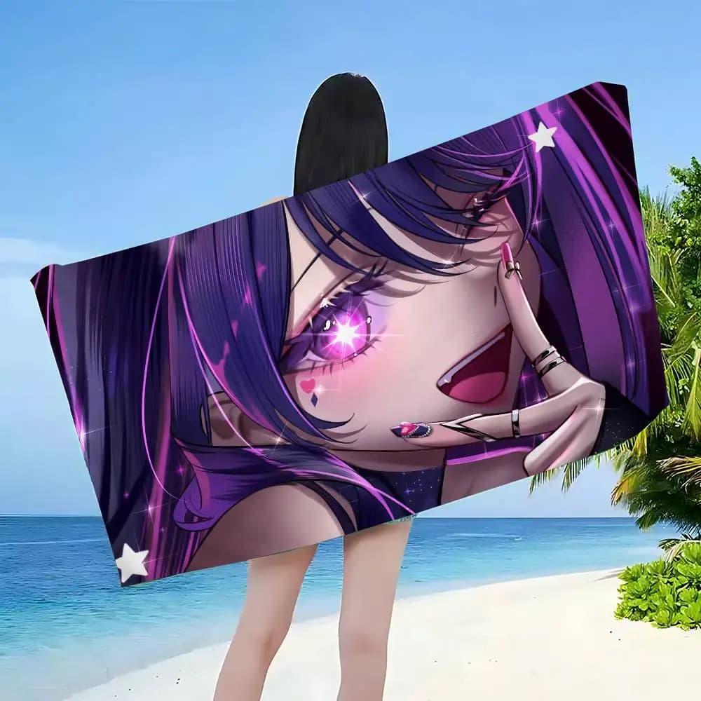 Fantasy Kawaii Anime O-Oshi No Ko Grandi asciugamani da spiaggia in microfibra ad asciugatura rapida, asciugamani da spiaggia anti-sabbia, asciugamani da piscina per viaggi e nuoto