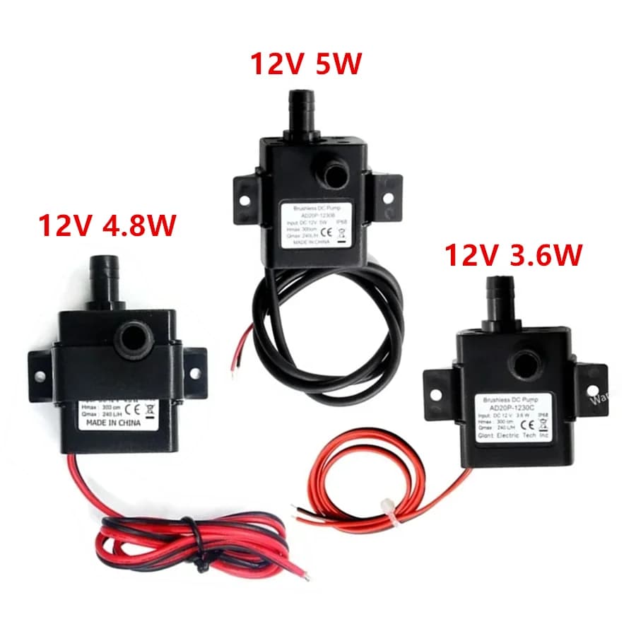 DC 12V Portable Electric Water Pump 3,6W/4,8W/5W - Silent Waterproof Centrifugal Submersible Pump for Home Garden with Pipe 1 m