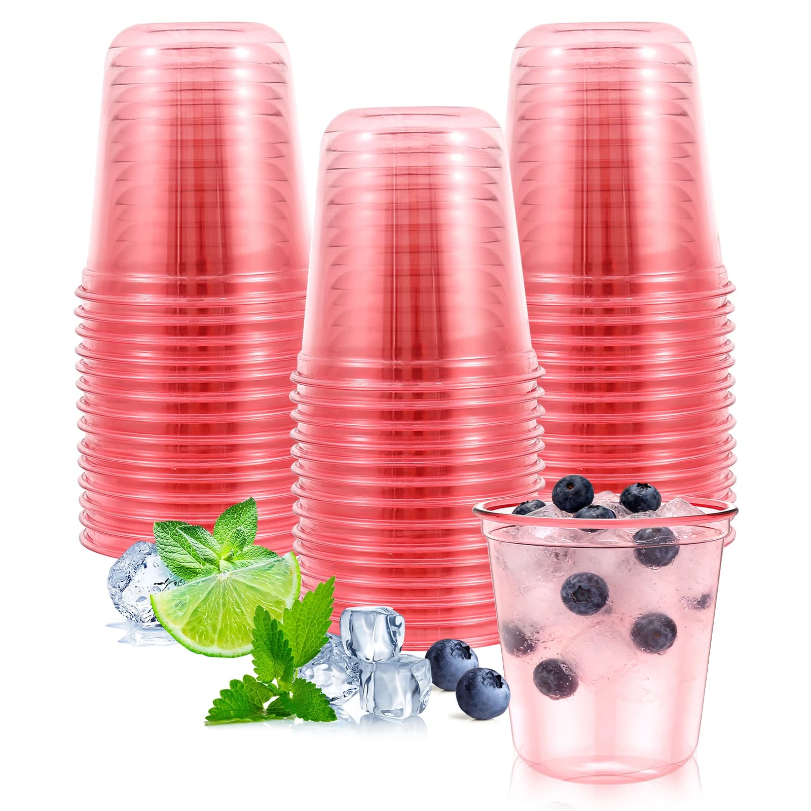 Bicchieri di plastica rosa da 50/100 pezzi, bicchieri da vino in cristallo, bicchieri da cocktail, bicchieri da dessert infrangibili per matrimoni, feste, ciotole per vino e gelato