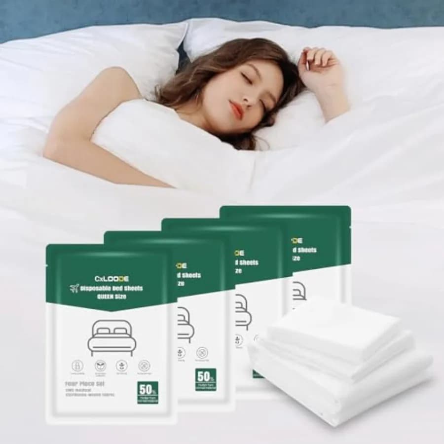 Set di 4 Lenzuola Monouso Queen Size per Viaggi con Copripiumino e Federa, Biancheria da Letto Usa e Getta per Viaggi