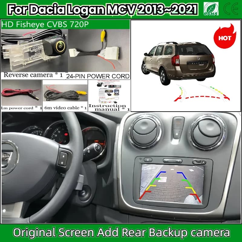 Telecamera per retromarcia per Dacia Logan MCV 2013 ~ 2021 Anno modello Schermo OEM Aggiungi telecamera per retromarcia di backup Visione notturna HD